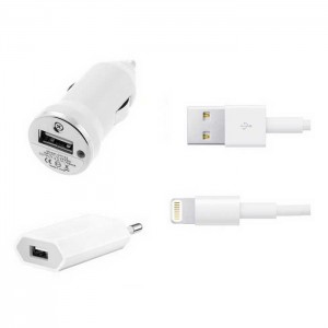 Kit 3 em 1 Carregador Tomada e Isqueiro Iphone 3GS 4 4S