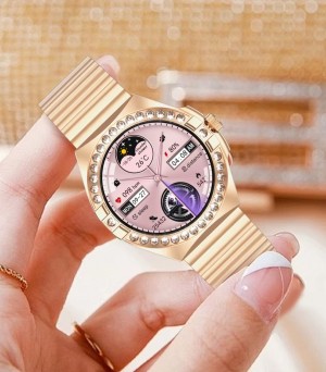 Relógio Inteligente Feminino Dourado - 3 Pulseiras - Android e iPhone