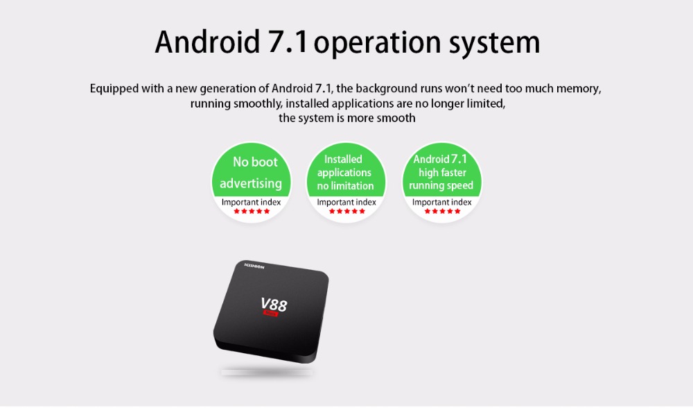 TV Box - Android 7.1.2 - V88 - Kodi - 4K Ultra HD - 1 GB, Torne a sua televisão numa Smart TV sem precisar de comprar uma nova televisão.
